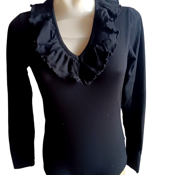 Women's Medium Vintage 70's Black Long-Sleeve Bodysuit Stretch Hippy V-Neckline - Picture 1 of 6